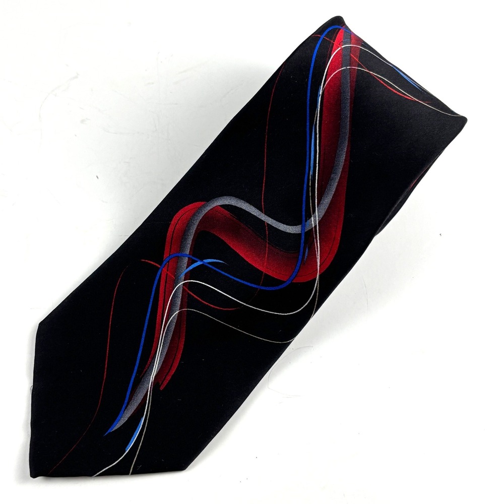 J. Garcia Silk Tie Mens 60 in Black Red Blue Abstract Courtyard Grateful Dead